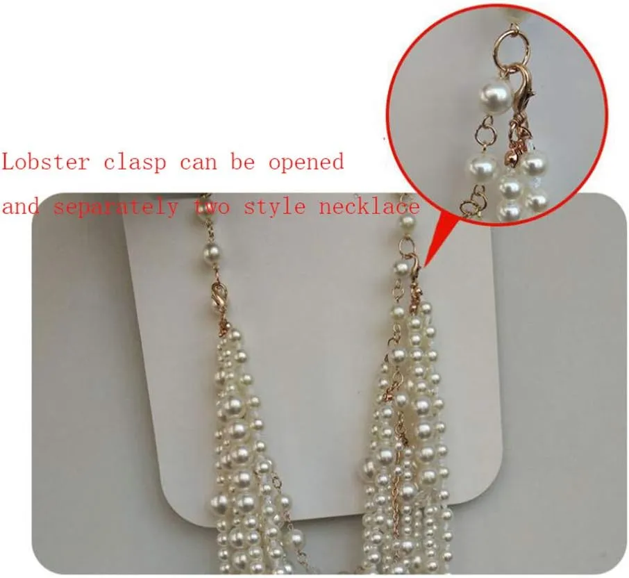 Multilayer Strand Chain Faux Pearls Flapper Beads Cluster Long Choker Necklace