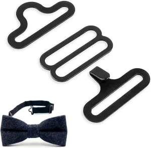 Pack of 6 Set Black Bow Tie Clips Hardware 7/8" Black Metal Adjustable Cravat Clip Fasteners Bow Tie 3-Piece Hardware Sets Hook Fastener for Necktie Strap Tie Accessories Adjustable Bow Tie Hardware