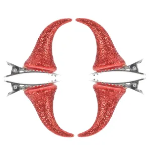 PartyKindom 4Pcs Glitter Devil Horn Hair Clips for Adults Halloween Costume Accessories Easy to Attach Remove for Parties Cosplay