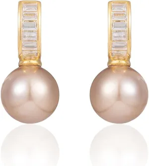 Pearl Wedding Earrings for Brides Pearl Drop Earrings for Women White Round Pearls 14K Gold Plated Bridal Earring for Wedding Rhinestone Pearls Earring Formal Bridesmaid Gifts Trendy Stuff
