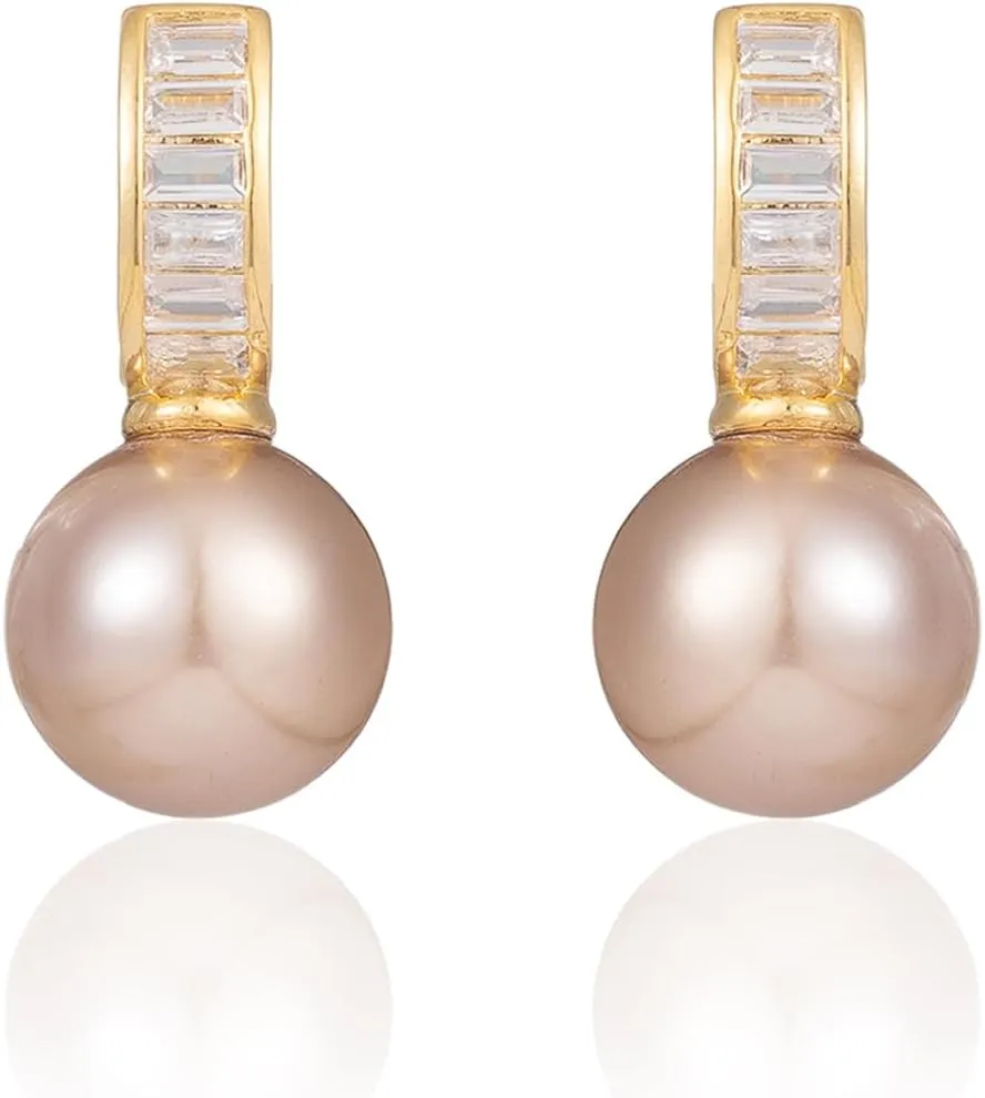 Pearl Wedding Earrings for Brides Pearl Drop Earrings for Women White Round Pearls 14K Gold Plated Bridal Earring for Wedding Rhinestone Pearls Earring Formal Bridesmaid Gifts Trendy Stuff