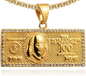 PEAS 18K Gold Plated Jewelry Stainless Steel Money Dollar Sign Pendant Necklace