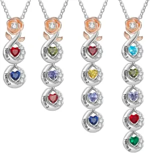 Personalized Mother Daughter Birthstone Necklace Rose Flower Name Necklace for Mom Family Name Bar Necklace Custom Gifts for Grandma Mother Necklace