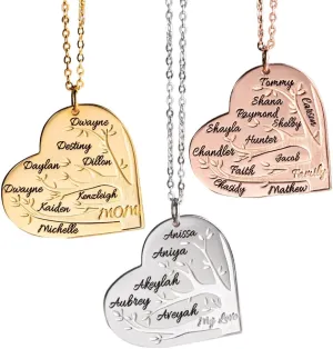 Personalized Name Family Tree Necklace Mothers Day Necklace Grandma Necklace Custom Name Tree of Life Pendant Gift for Mom Sterling Silver Grandmother Necklace Mothers Day Gift