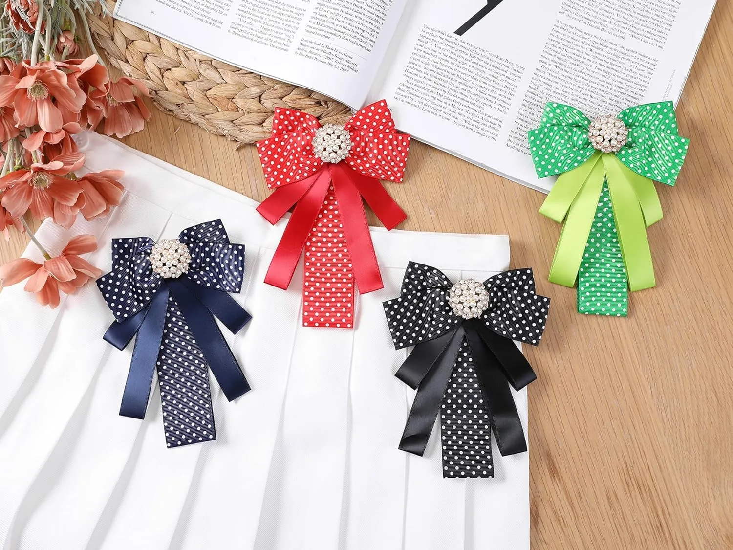 Polka Dots Bow Ties Ribbon Shirt Collar Decoration Brooch Pin