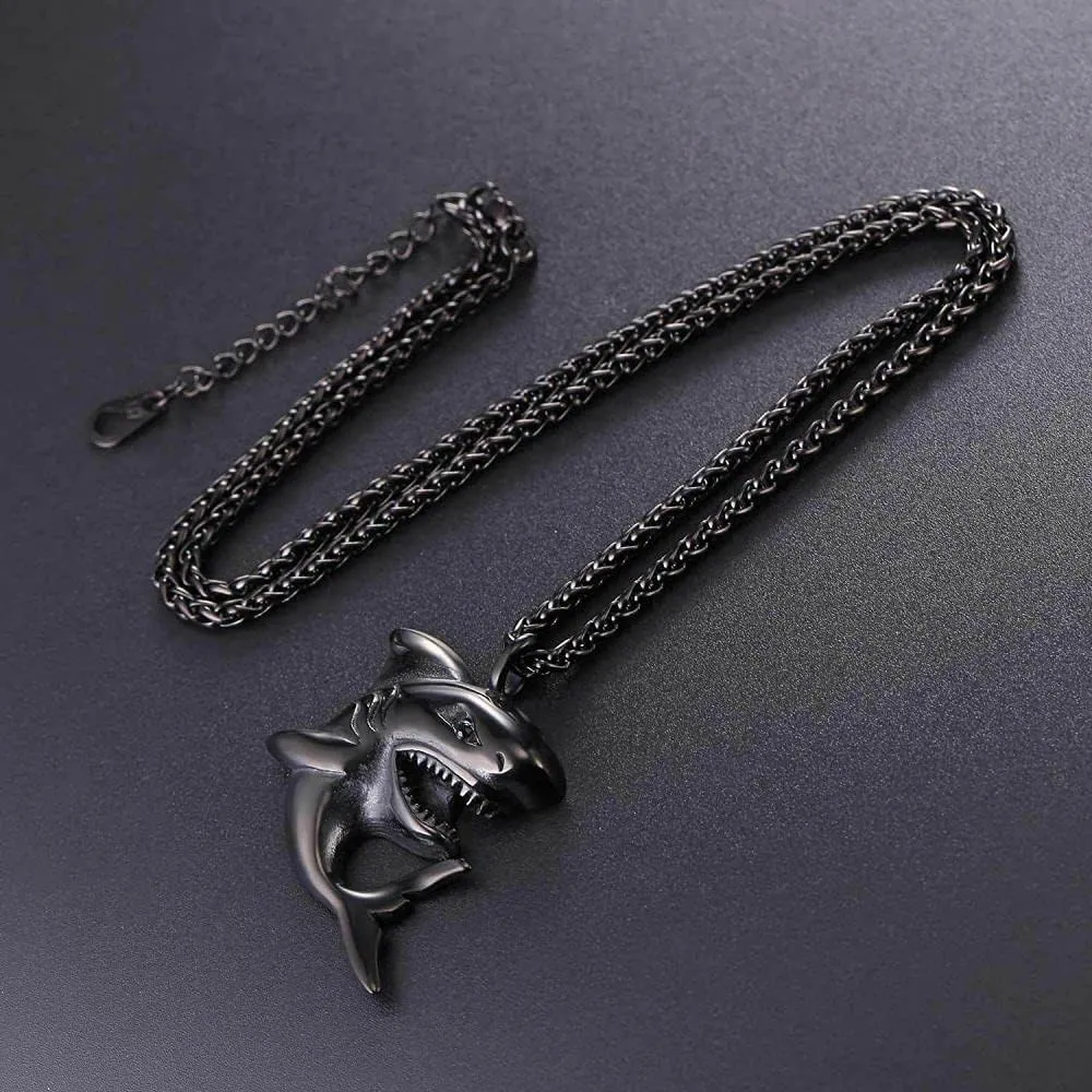 Shark Necklace for Boys Girls Jewelry Sea Ocean Animal Necklace for Women Men Gothic Black Shark Pendant Necklace for Boys Birthday Christmas Gifts