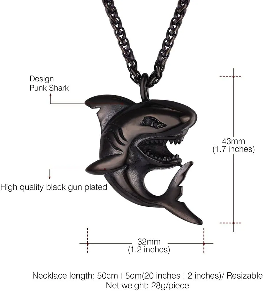 Shark Necklace for Boys Girls Jewelry Sea Ocean Animal Necklace for Women Men Gothic Black Shark Pendant Necklace for Boys Birthday Christmas Gifts