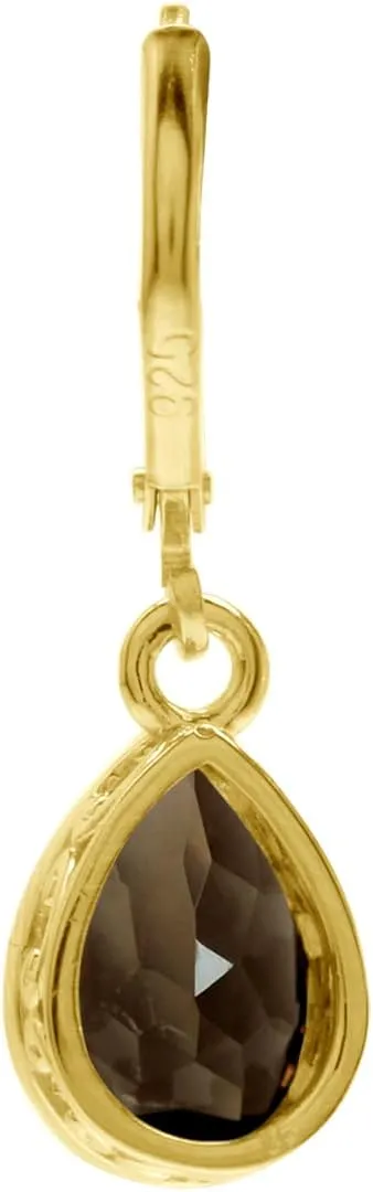 Silvershake 10X7mm Pear Shape Birthstone Gemstones White Gold Plated or Yellow Gold Plated 925 Sterling Silver Heart Victorian Style Drop Dangle Leverback Earrings Jewelry for Women