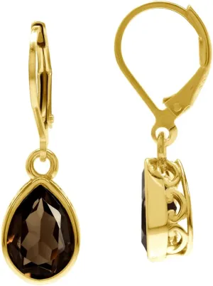 Silvershake 10X7mm Pear Shape Birthstone Gemstones White Gold Plated or Yellow Gold Plated 925 Sterling Silver Heart Victorian Style Drop Dangle Leverback Earrings Jewelry for Women