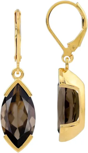 Silvershake 16X8mm Marquise Shape Gemstone White Gold Plated or Yellow Gold Plated 925 Sterling Silver Drop Dangle Leverback Earrings Jewelry for Women Business Attire