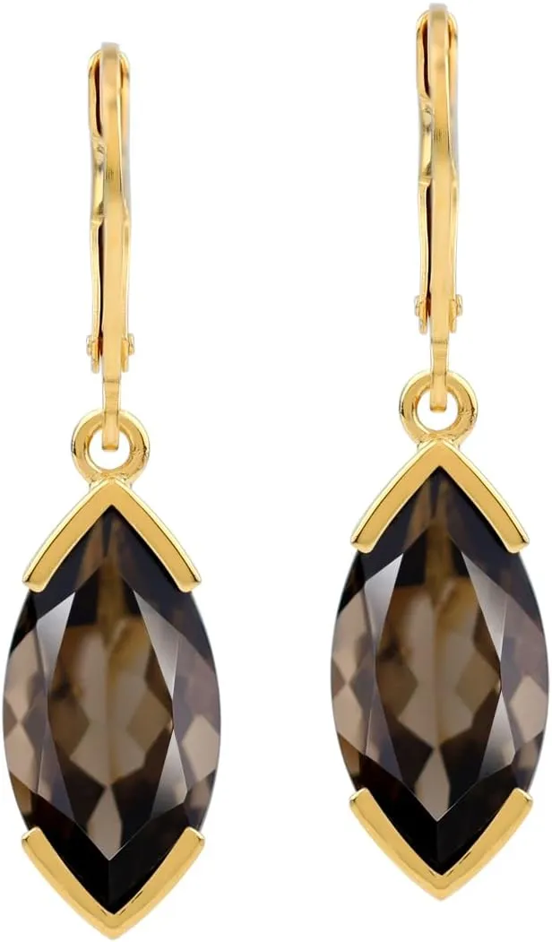 Silvershake 16X8mm Marquise Shape Gemstone White Gold Plated or Yellow Gold Plated 925 Sterling Silver Drop Dangle Leverback Earrings Jewelry for Women Business Attire