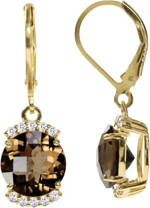 Silvershake 4.5ct. Natural Smoky Quartz and White Topaz 14K Yellow Gold Plated 925 Sterling Silver Leverback Earrings