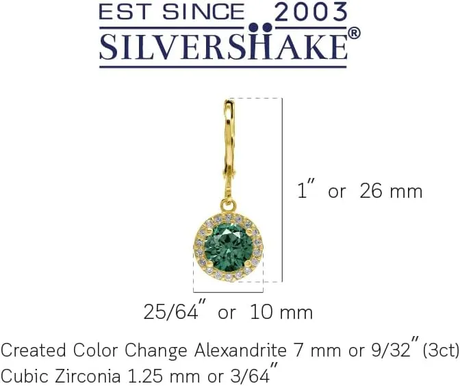 Silvershake 7MM Round Shape Birthstone Gemstone White Gold Plated or Yellow Gold Plated 925 Sterling Silver Halo Leverback Dangle Earrings Jewelry for Women Business Attire