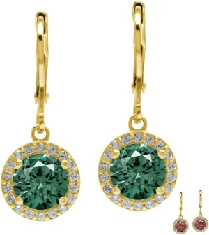 Silvershake 7MM Round Shape Birthstone Gemstone White Gold Plated or Yellow Gold Plated 925 Sterling Silver Halo Leverback Dangle Earrings Jewelry for Women Business Attire