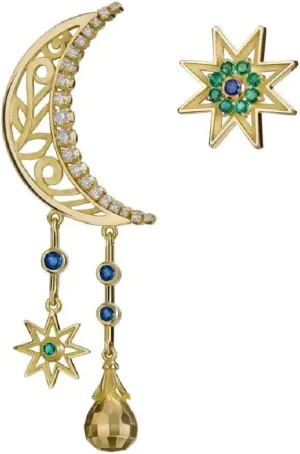 Star Earrings for Women, Crescent Moon Dangle Earrings for Womens, Sun Moon Stars Drop Earrings Hypoallergenic, Cubic Zirconia Sun and Moon Earrings