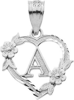 Sterling Silver Initial Heart Pendant for Women - Letter A