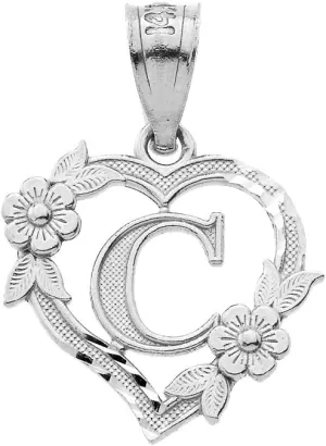 Sterling Silver Initial Heart Pendant for Women - Letter Pendant for Women