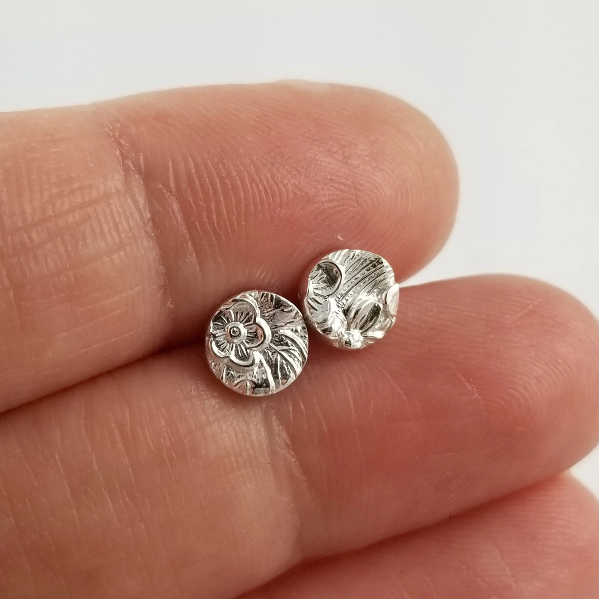 Sterling Silver Stieff Rose Spoon Stud Earrings