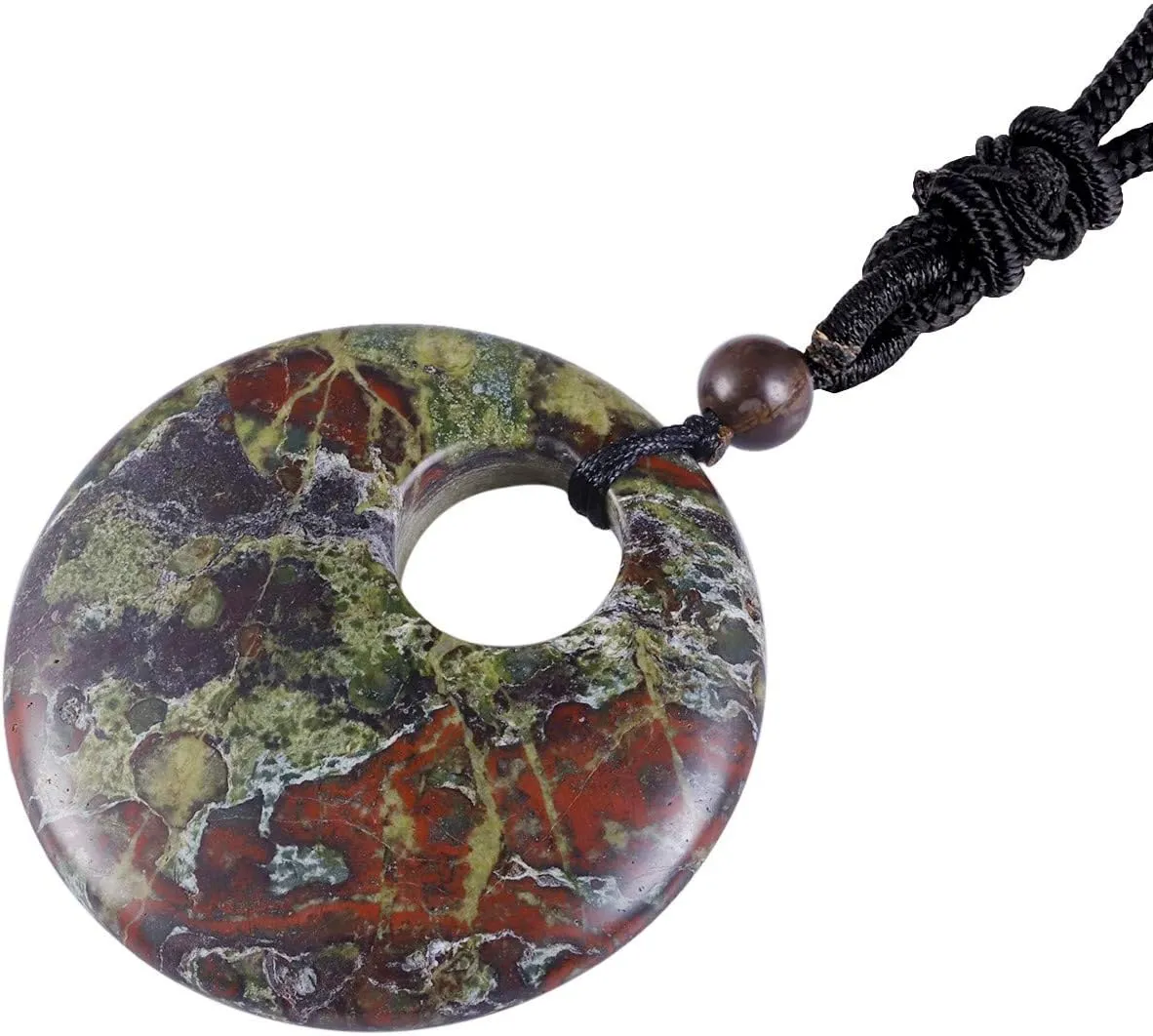 SUNYIK Lucky Coin Pendant Necklace for Women Men, Healing Crystal Amulet Jewelry for Unisex, Donut Round Shaped, Adjustable 18''-28'' strand