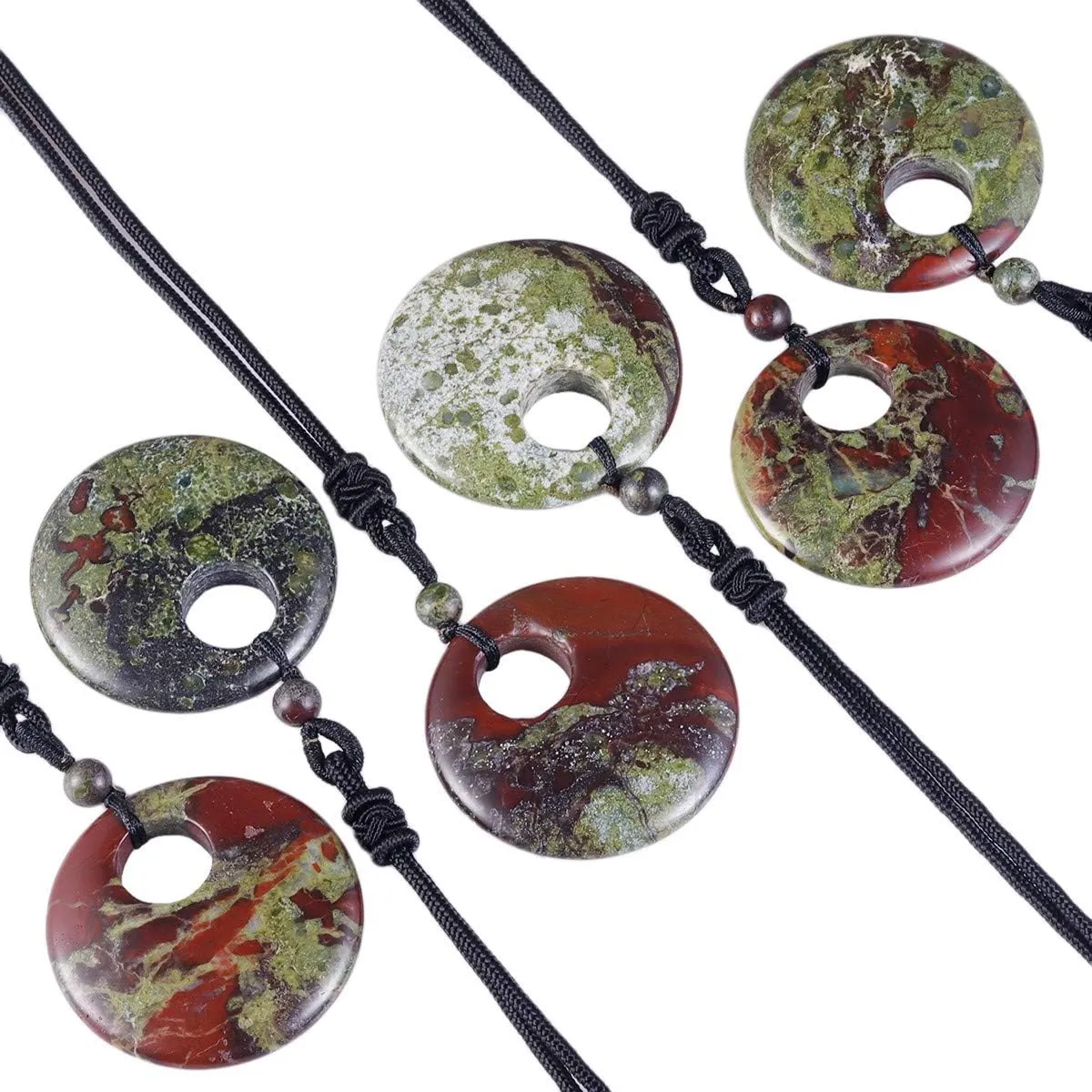 SUNYIK Lucky Coin Pendant Necklace for Women Men, Healing Crystal Amulet Jewelry for Unisex, Donut Round Shaped, Adjustable 18''-28'' strand