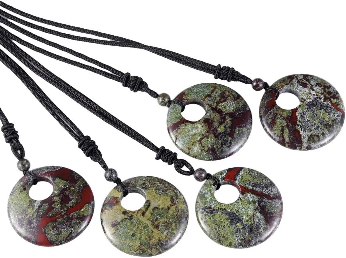 SUNYIK Lucky Coin Pendant Necklace for Women Men, Healing Crystal Amulet Jewelry for Unisex, Donut Round Shaped, Adjustable 18''-28'' strand