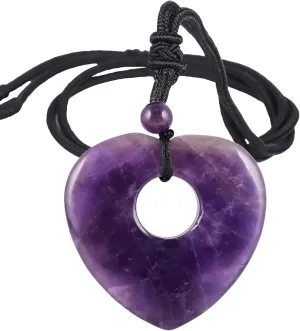SUNYIK Natural Gemstone Love Heart Crystal Lucky Coin Pendenat Necklace for Women Men, Healing Crystal Amulet Jewelry for Unisex, Heart Shaped, Adjustable 18''-28'' Strand