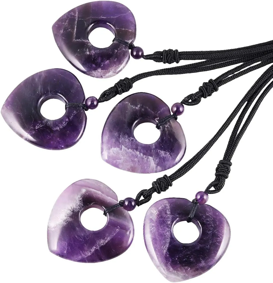 SUNYIK Natural Gemstone Love Heart Crystal Lucky Coin Pendenat Necklace for Women Men, Healing Crystal Amulet Jewelry for Unisex, Heart Shaped, Adjustable 18''-28'' Strand