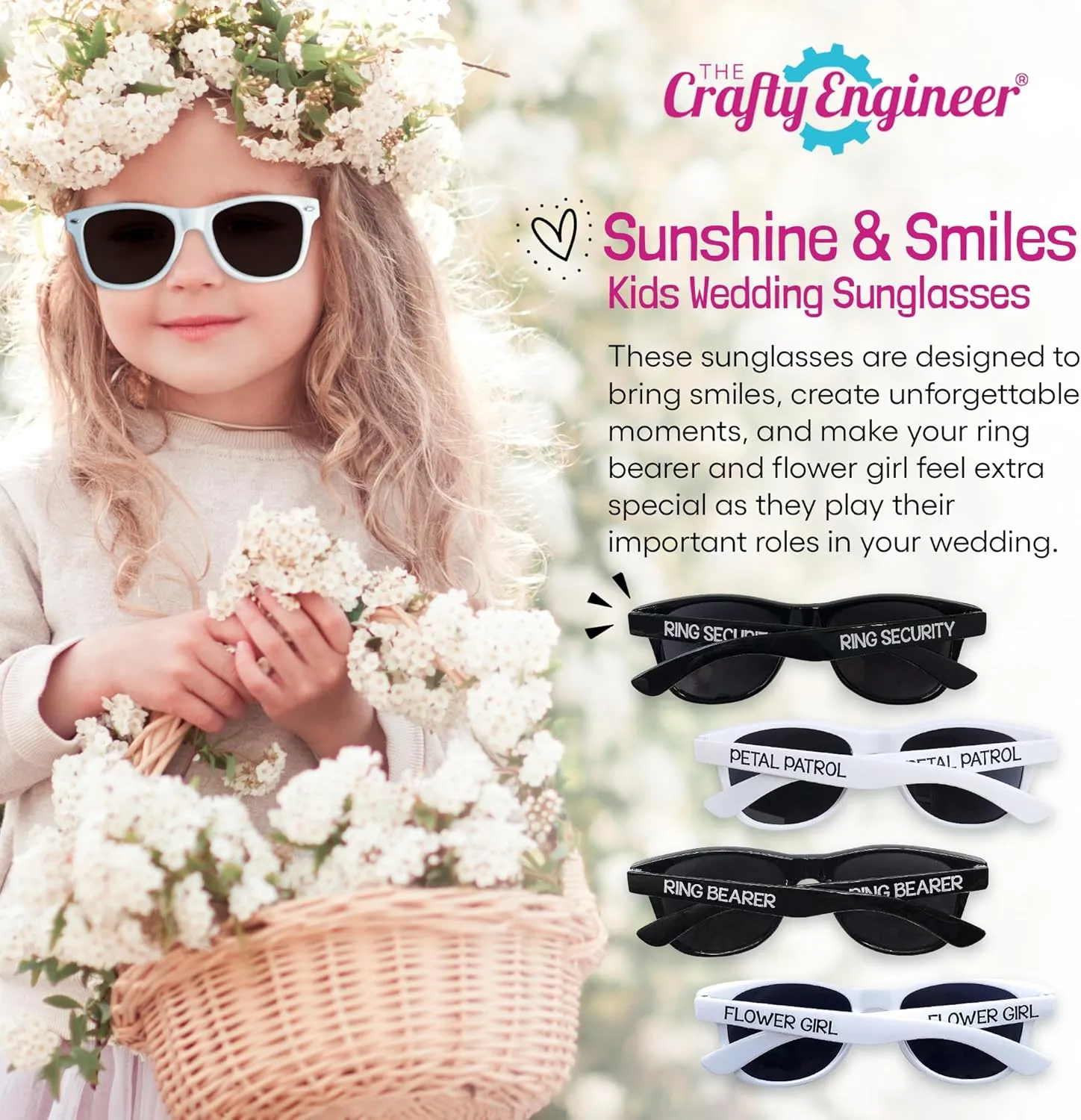 The Crafty Engineer Ring Bearer & Flower Girl Proposal Gifts - Chic Sunglasses for Little Boys & Girls, Perfect Ring Bearer (Black (Ring Security))