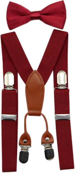 Toddler Kids 4 Clips Adjustable Suspenders and Matching Bow Tie Set