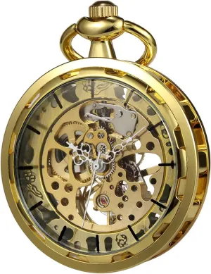 VIGOROSO Mens Classic Steampunk Pocket Watch with Chain Skeleton Hand Wind Mechanical Pocket Watches for Men & Women