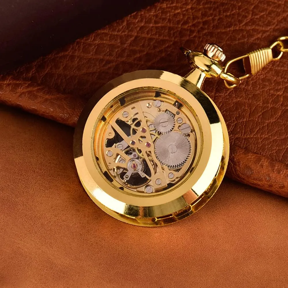 VIGOROSO Mens Classic Steampunk Pocket Watch with Chain Skeleton Hand Wind Mechanical Pocket Watches for Men & Women
