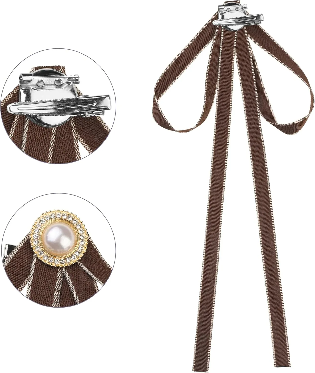 Women's Brooch Pin Bow Tie Satin Bow Brooch with Pearl for Wedding Party
