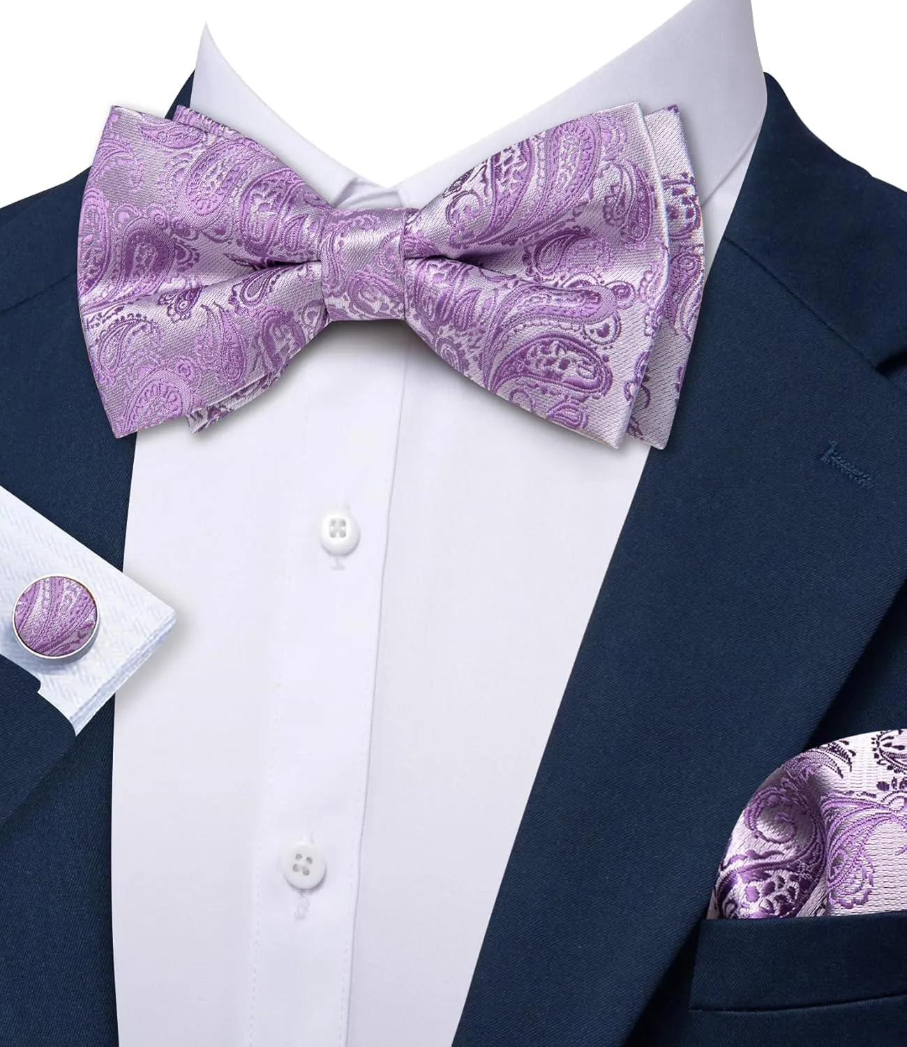 YOHOWA Paisley Striped Men Bow Tie Pre-Tied Formal Adjustable Colorful Bowties Handkerchief Cufflinks Set Wedding Party
