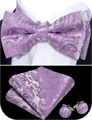 YOHOWA Paisley Striped Men Bow Tie Pre-Tied Formal Adjustable Colorful Bowties Handkerchief Cufflinks Set Wedding Party