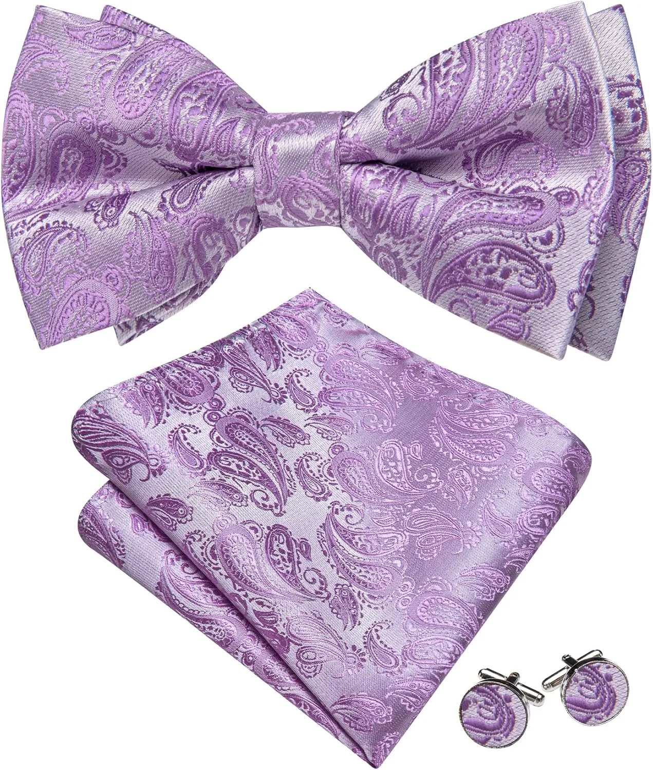 YOHOWA Paisley Striped Men Bow Tie Pre-Tied Formal Adjustable Colorful Bowties Handkerchief Cufflinks Set Wedding Party